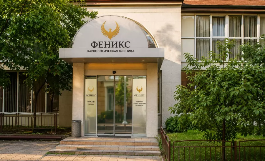 Вход в наркологическую клинику «Феникс» в Сланцах
